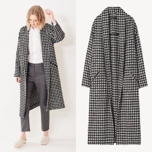 🆕 NILI LOTAN Kidman Houndstooth Virgin Wool Trench Coat in Black/White Sz L